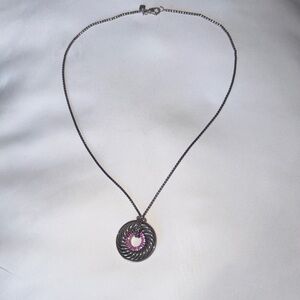David Yurman Elegant Silver Cable with Pink Gemstone Necklace